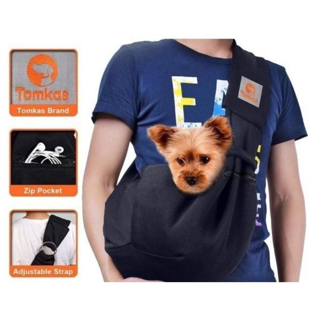 Tomkas Adjustable Pet Sling Carrier With Safety Lock & Zip Pocket Holds 10lbs